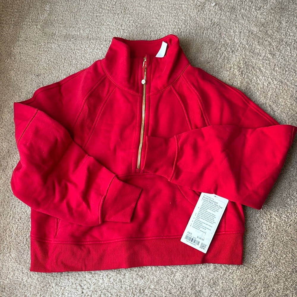 NWT Lululemon Scuba Oversized Funnel Neck *New Year in Dark Red / Gold